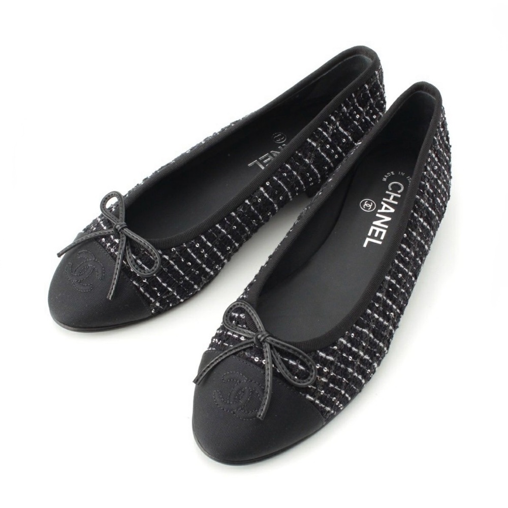 CHANEL New 2025 Interlocking CC Logo Ballet Flats / Size EU 38 / Tweed - Picture 1 of 15